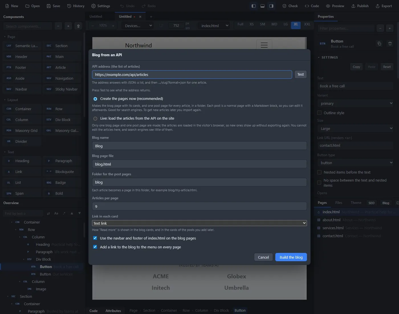 The Blog from an API window