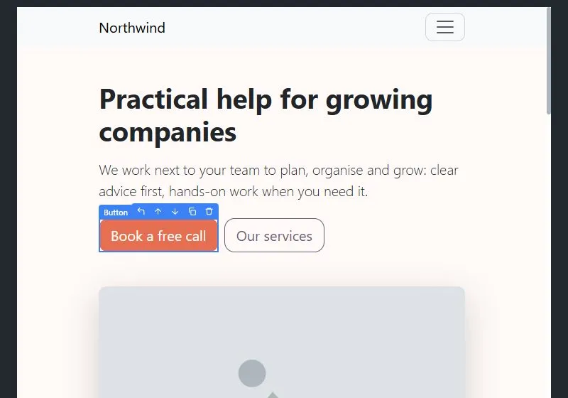 The business site after choosing the Sunset style